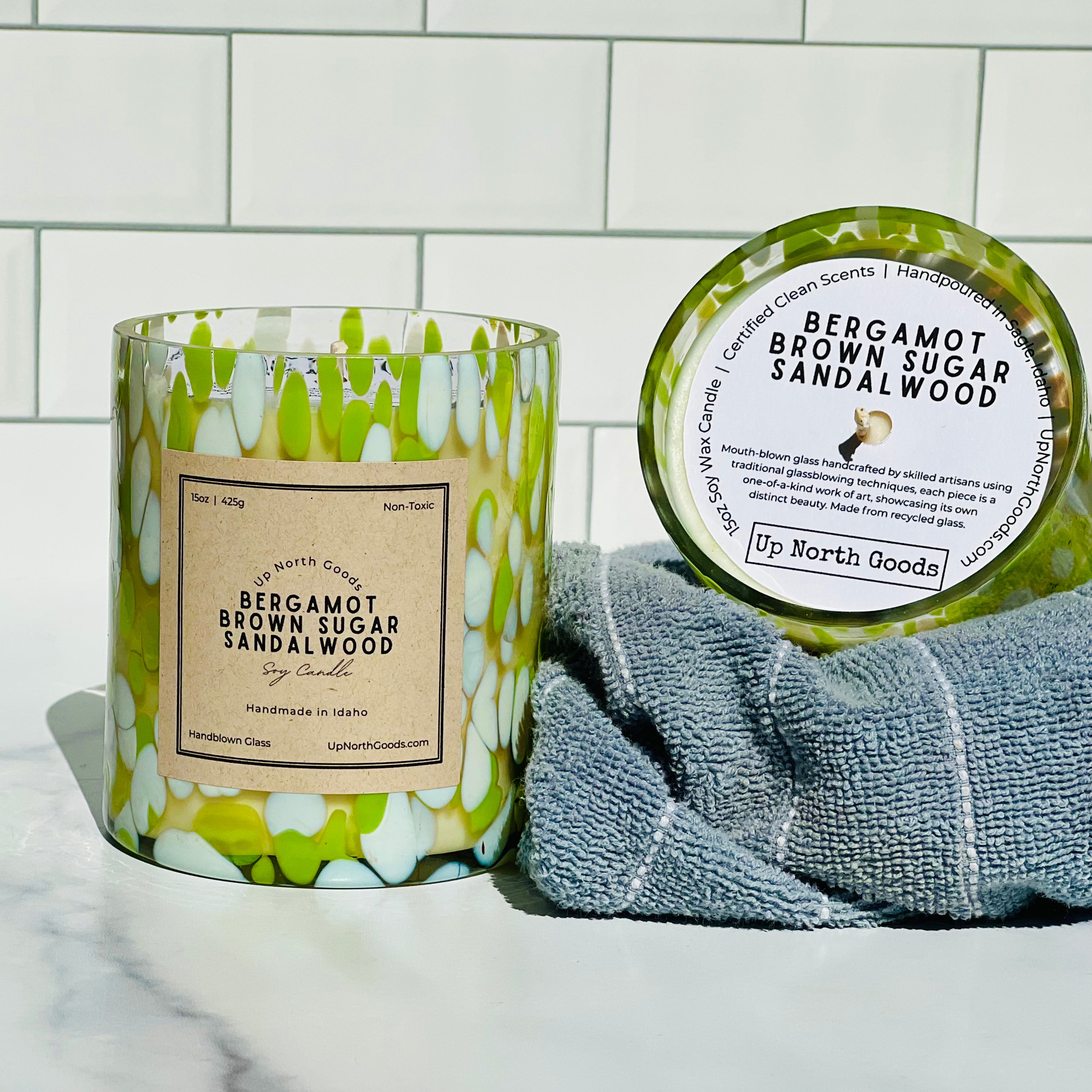15oz Handblown Glass Bergamot + Brown Sugar + Sandalwood Soy Candle
