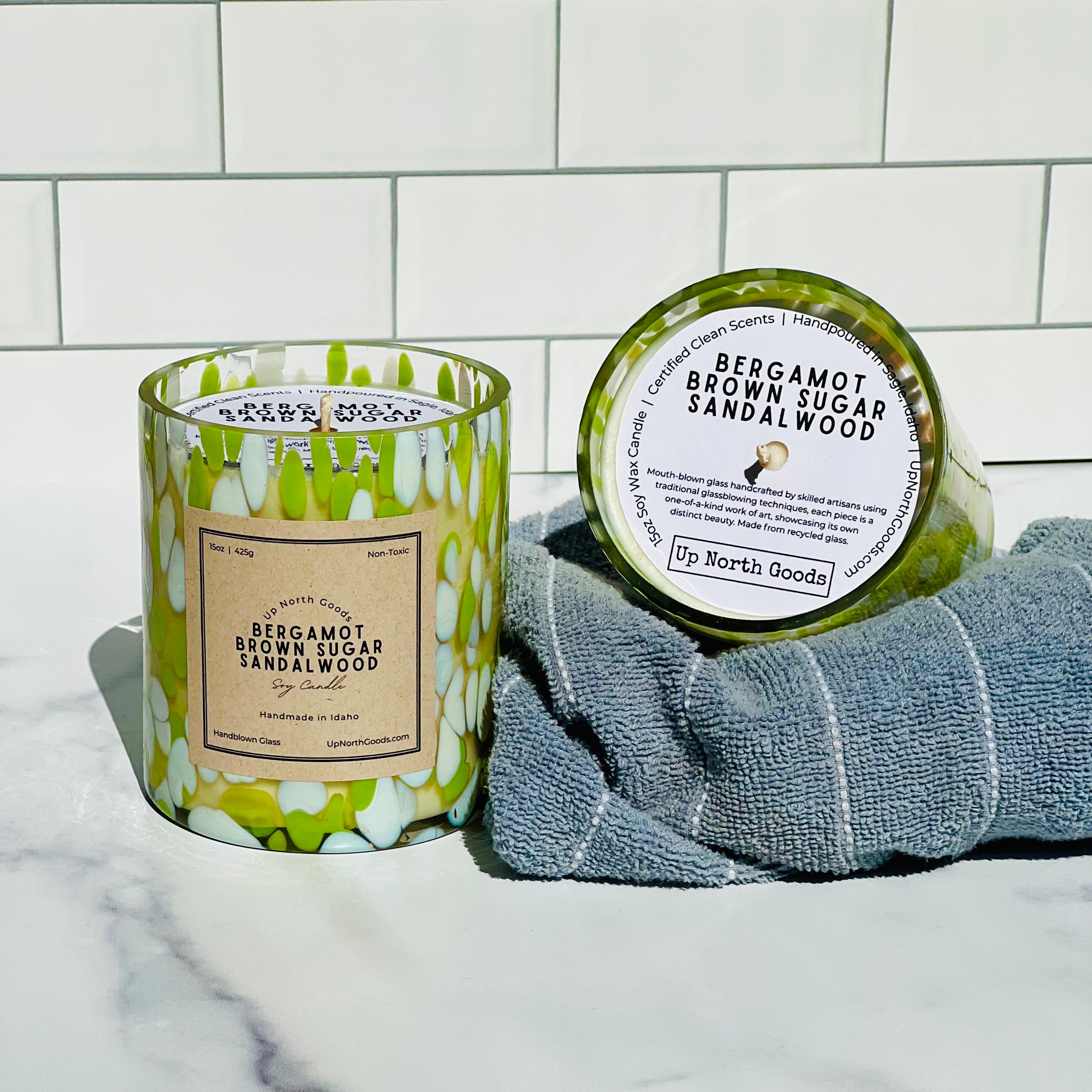 15oz Handblown Glass Bergamot + Brown Sugar + Sandalwood Soy Candle